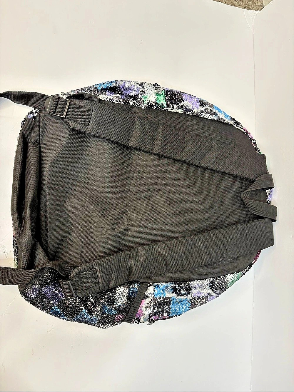 StyleLab.com Sequin Checkered Backpack in Black & Multicolor Like New - Picture 2 of 4